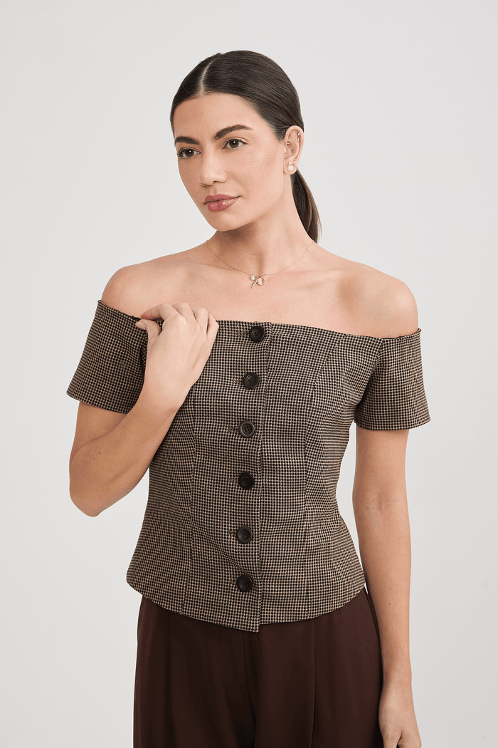 Chaleco Nancy print beige y negro